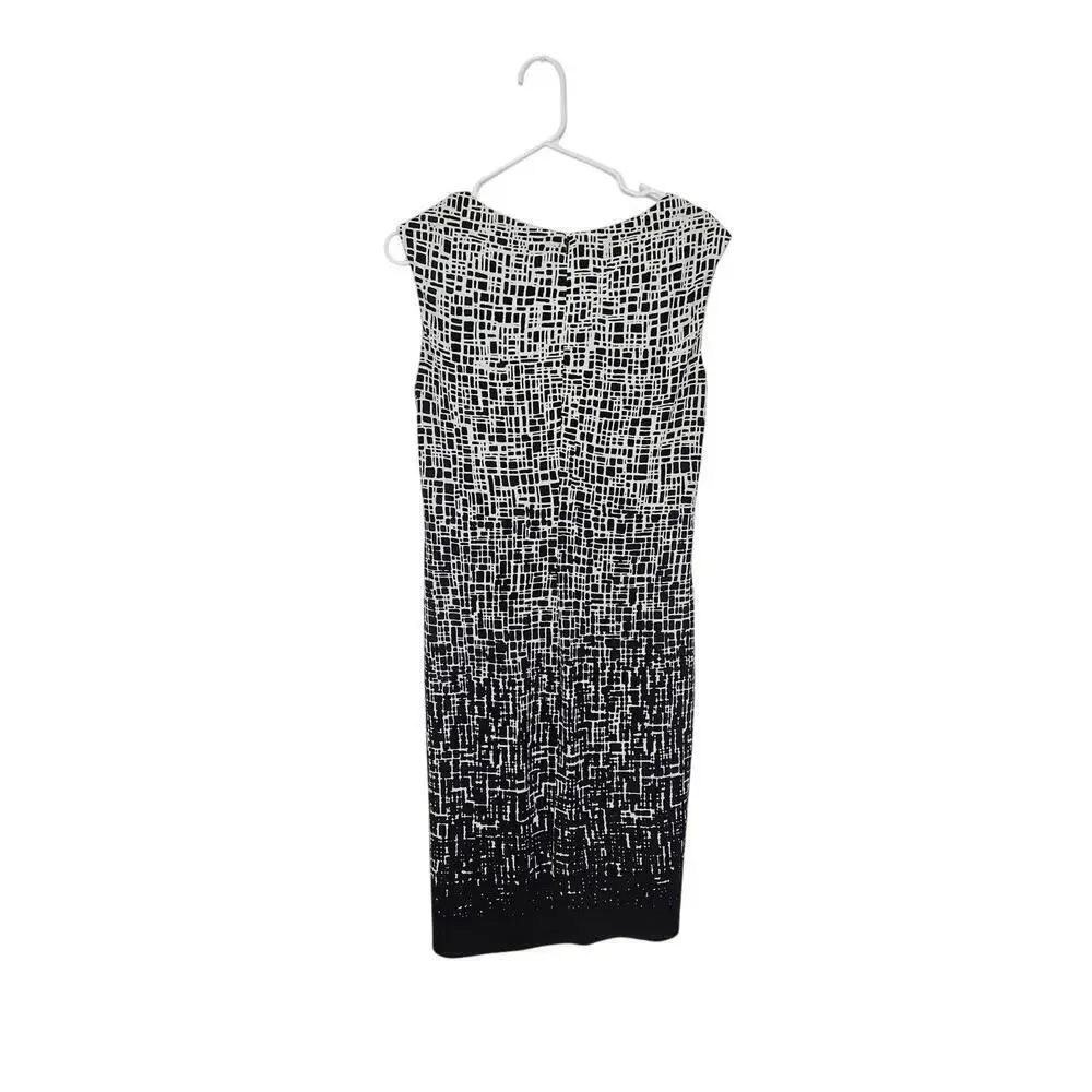 Anne Klein Faux Twist Front Dress Sz 12 Large Black/White Geometric Sleeveless